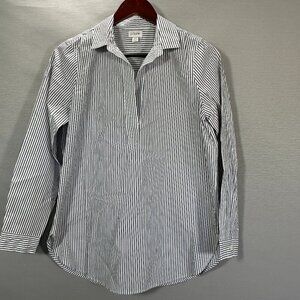 J Crew Top Womens XS High Low Popover Tunic Blue Stripe Cotton Long Sleeve VNeck